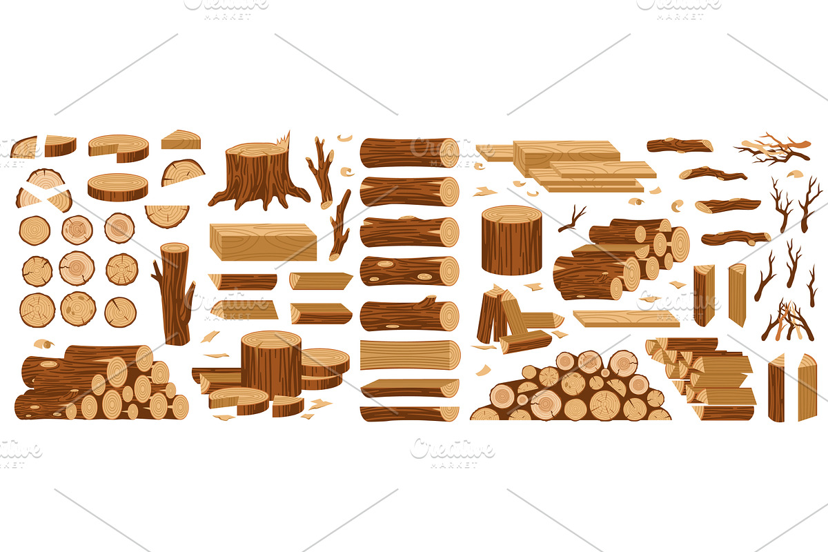 Cartoon wooden timbers. Tree logs, an Object Illustration by YummyBuum