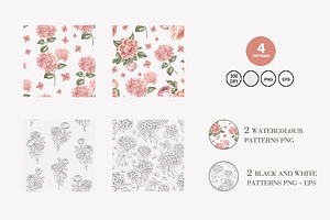 4 Patterns Roses And Hydrangea