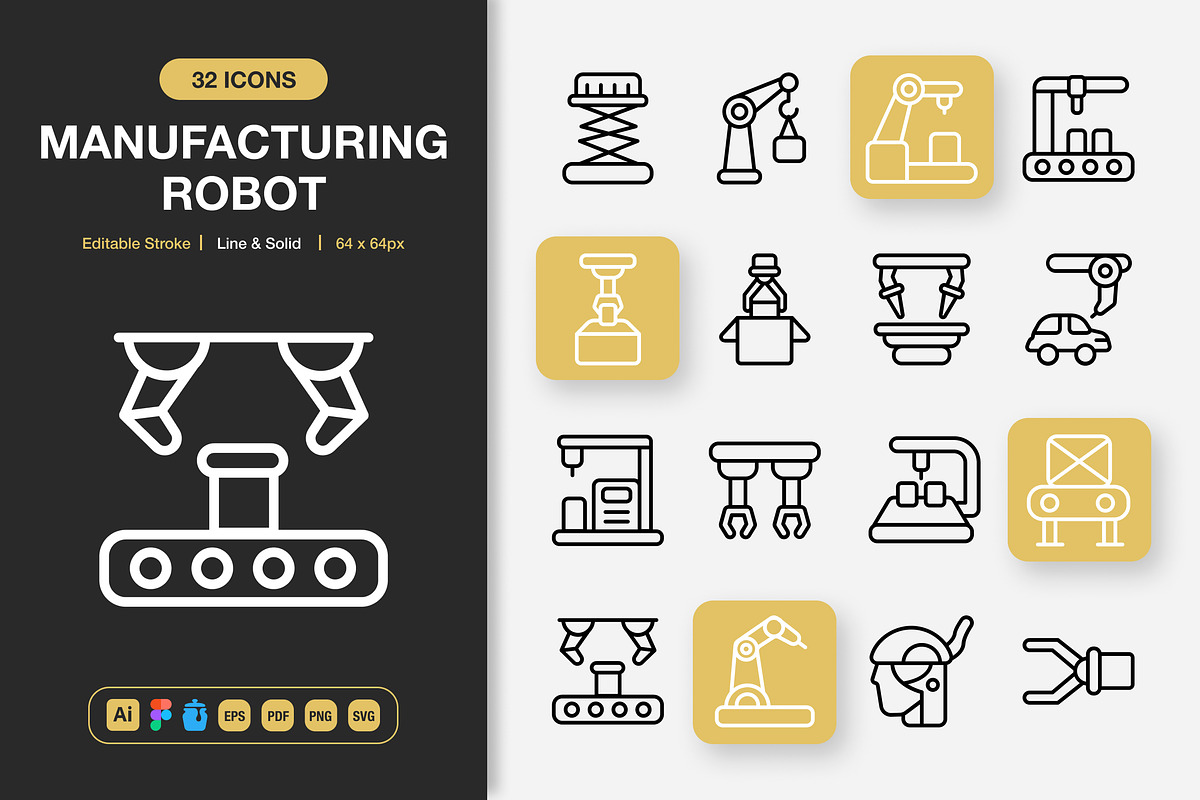 Manufacturing Robot Icons, an Icon by Spacepixel Creative