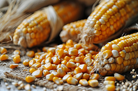 Close up of fresh corn groats and se, a Food & Drink Photo by Pixeness