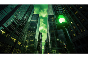 intersection traffic light green ai, a Transportation Photo by pikepicture