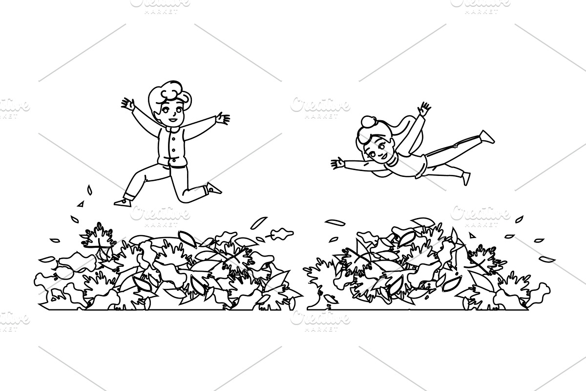 play autumn kid jump vector, a Person Illustration by pikepicture