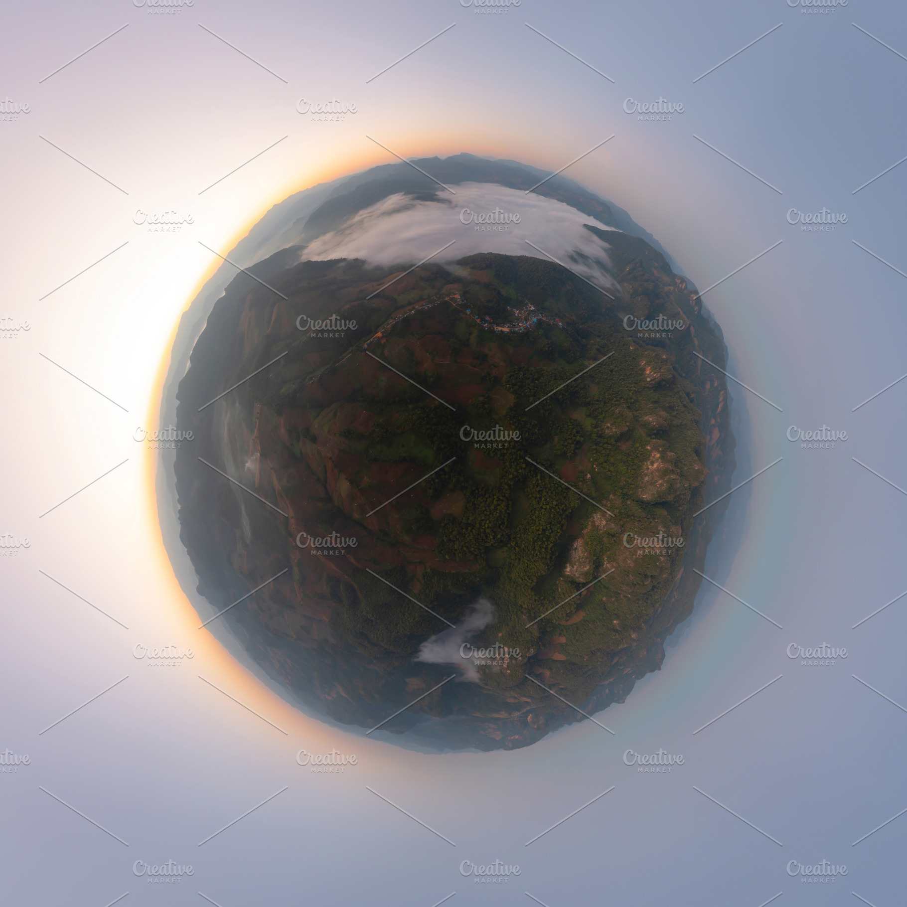 Little planet 360 degree sphere. Panorama of aerial top view of, a Background Photo by Tampatra