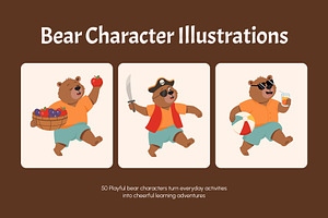 Flat Bear Characters Illustrations, an Animal Illustration by Brickclay