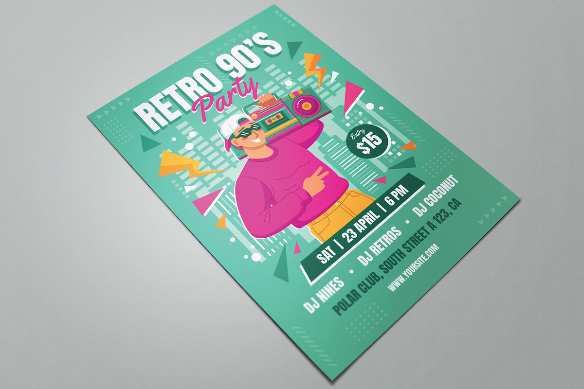 Retro 90's Party Flyer, a Flyer Template by serapika (Photo 2 of 3)