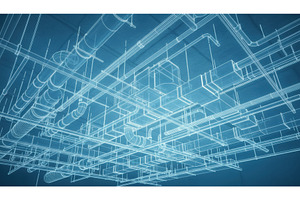 Blue technical wireframe showing, an Industrial Photo by Igor Tichonow