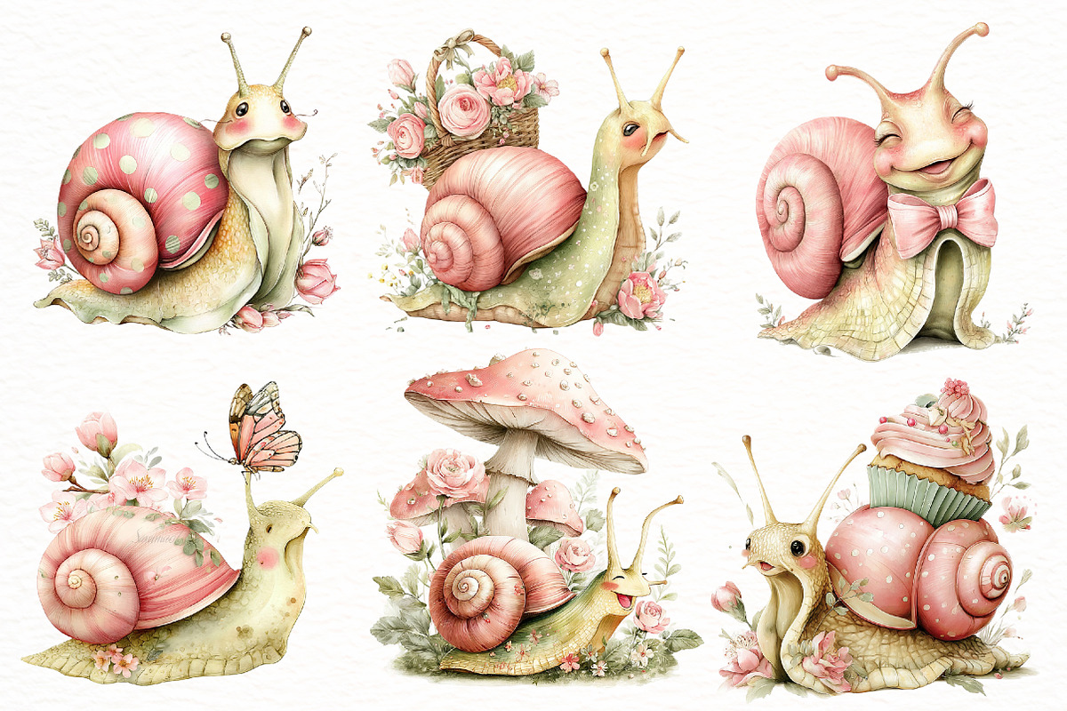 Whimsical Funny Spring Snail Clipart, an Illustration by Designworld (Photo 3 of 8)