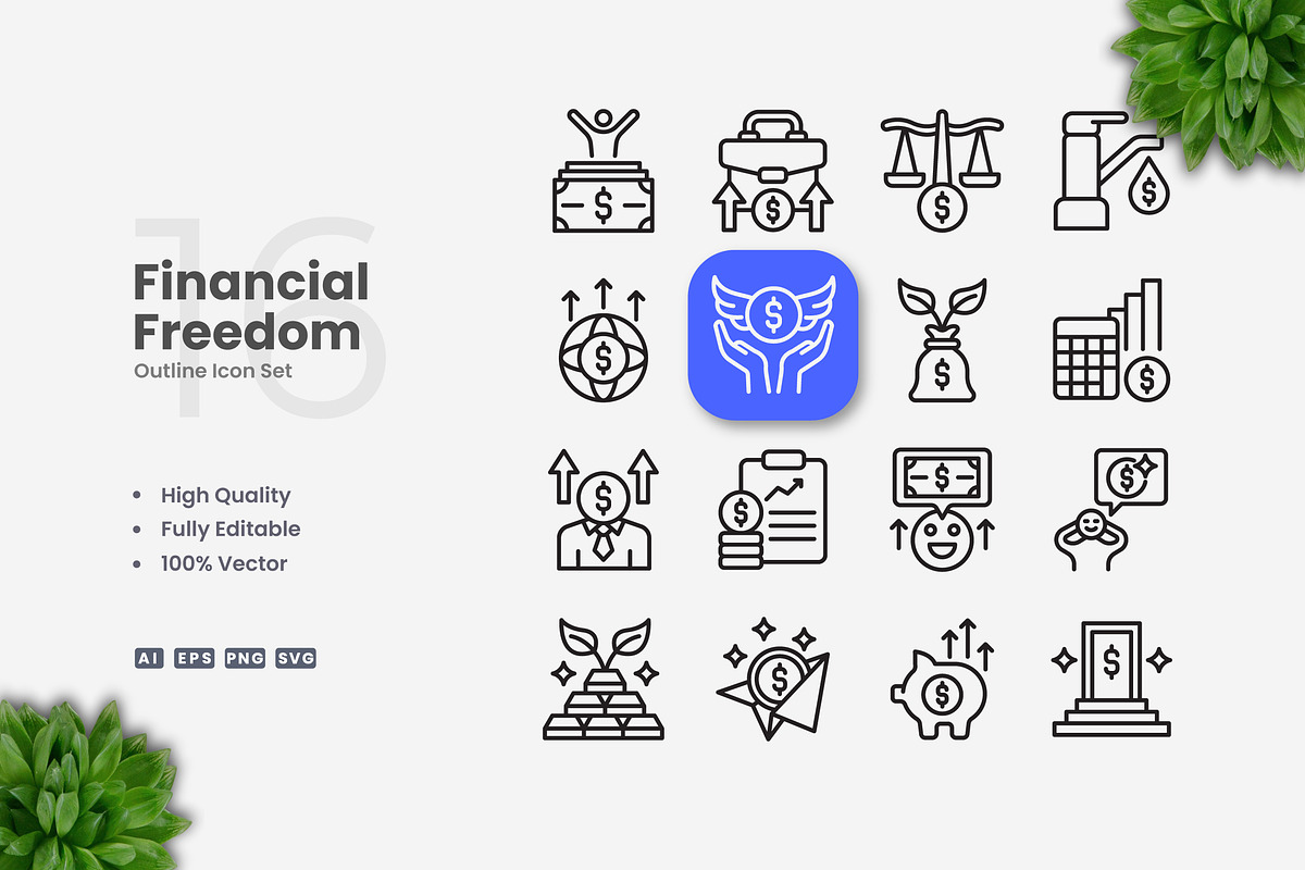 Financial Freedom Outline Icons, an Icon by Upnowgraphic