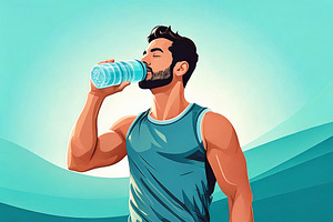Fit young adult drinking water after jogging. illustration, a Healthcare Illustration by DanFLCreativo