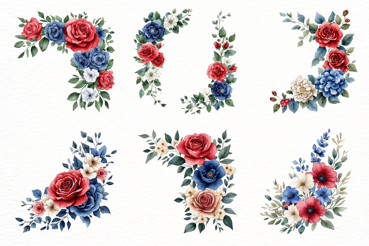 Patriotic Floral Corners Clipart, a Seasonal Illustration by Designworld (Photo 2 of 11)