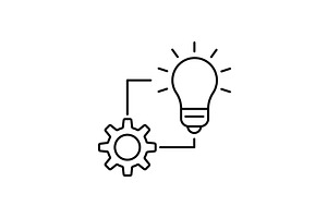 Cogwheel with lightbulb line icon, an Outline Icon by Saggitarius