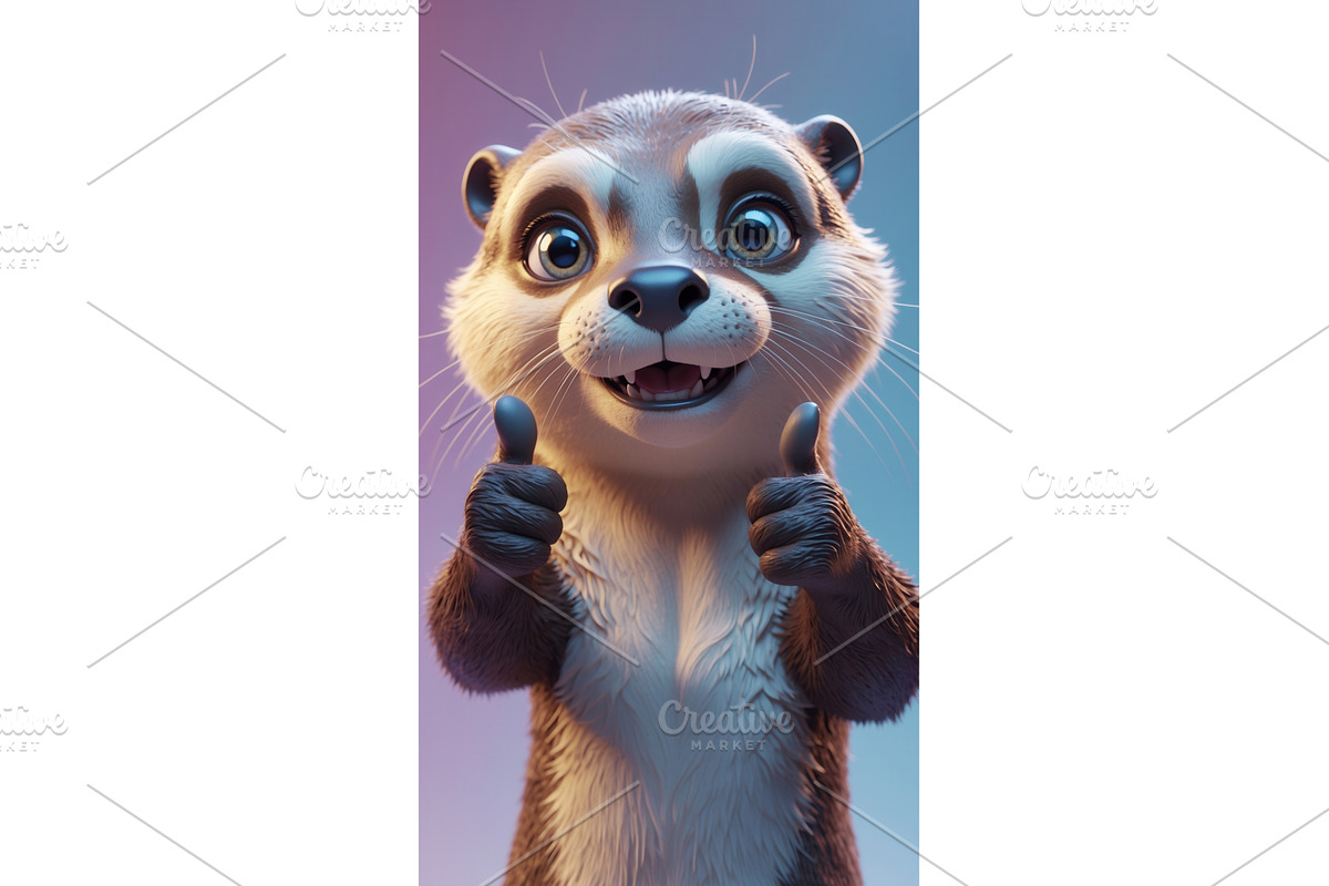 Cute cartoon otter giving thumbs up, an Illustration by tilialucida