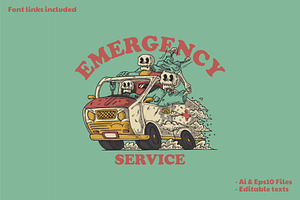 Retro Ambulance Skulls Emblem