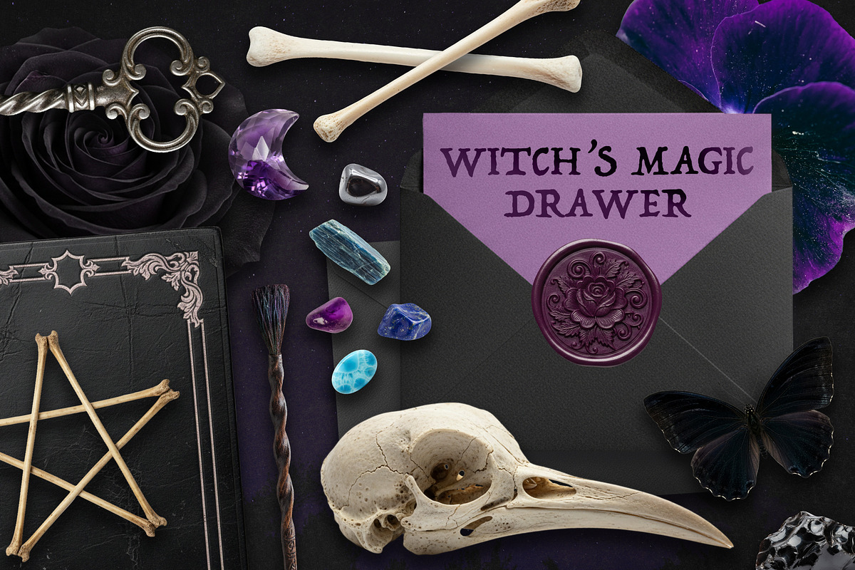 Witch's Magic Drawer Collage Kit, an Object Illustration by Vicccky (Photo 1 of 9)