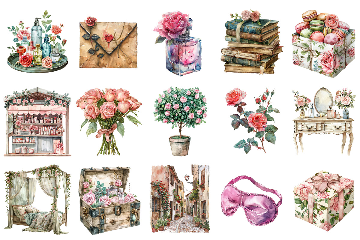 Watercolor Roseful Clipart, an Illustration by Design Market (Photo 2 of 5)