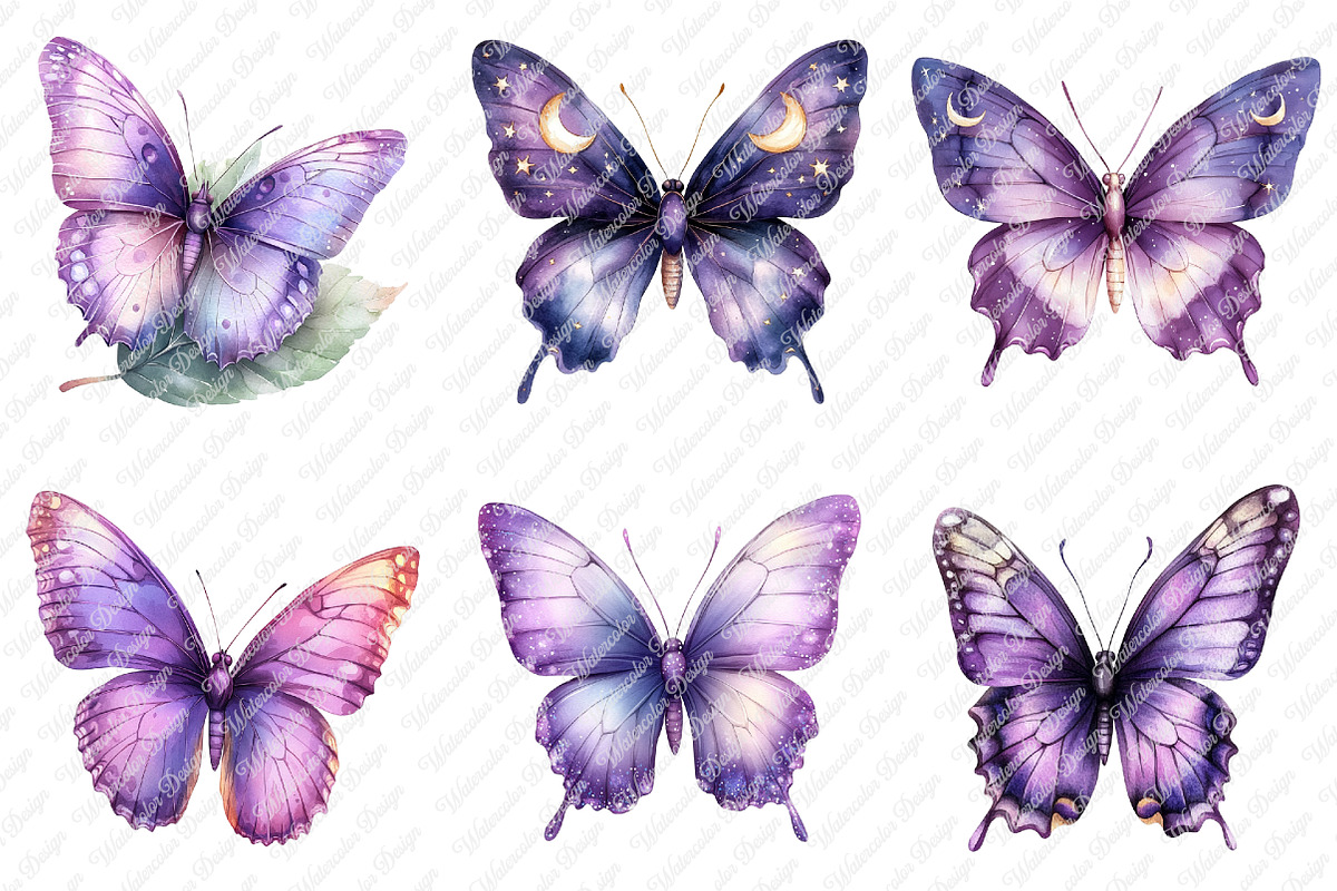 Pastel Purple Butterflies PNG, an Illustration by Watercolor design (Photo 3 of 12)