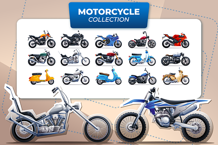 Motorcycles Illustration Set, a Transportation Illustration by YG Studio