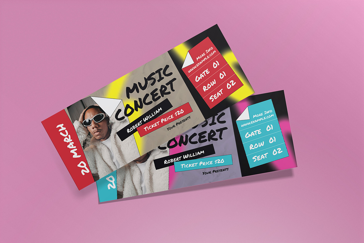 Red Anti Design Concert Music Ticket, a Card Template by graphicook (Photo 2 of 3)