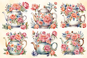 Watercolor Flowers Teapot Clipart, an Illustration by CraftArtStudio (Thumbnail 2 of 7)