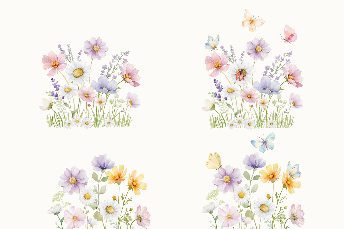 Pastel Wildflowers & Bows Clipart, a Decorative Illustration by OKArtHub (Photo 6 of 11)