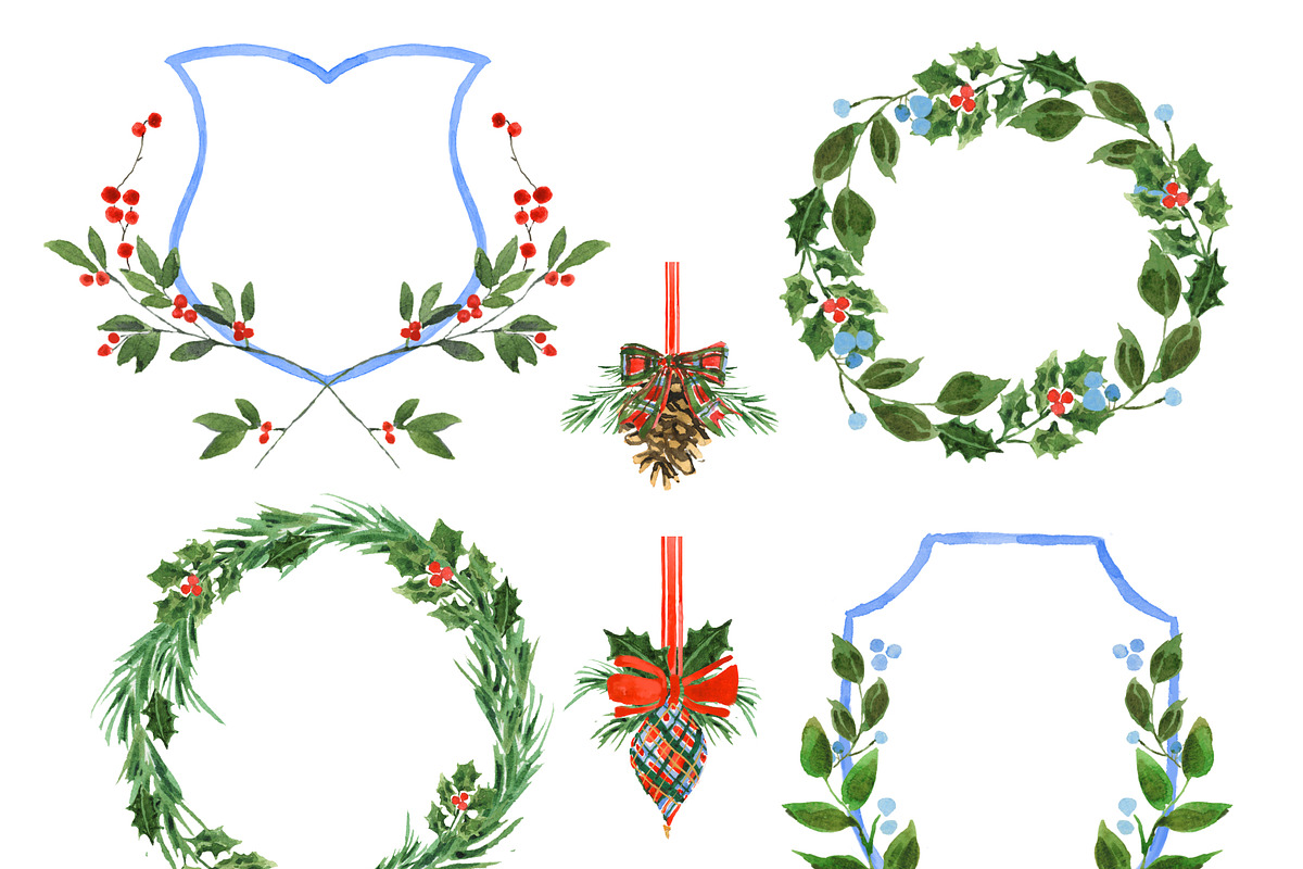 A Royal Holiday Watercolor Clipart, a Decorative Illustration by RhianAwni (Photo 2 of 10)