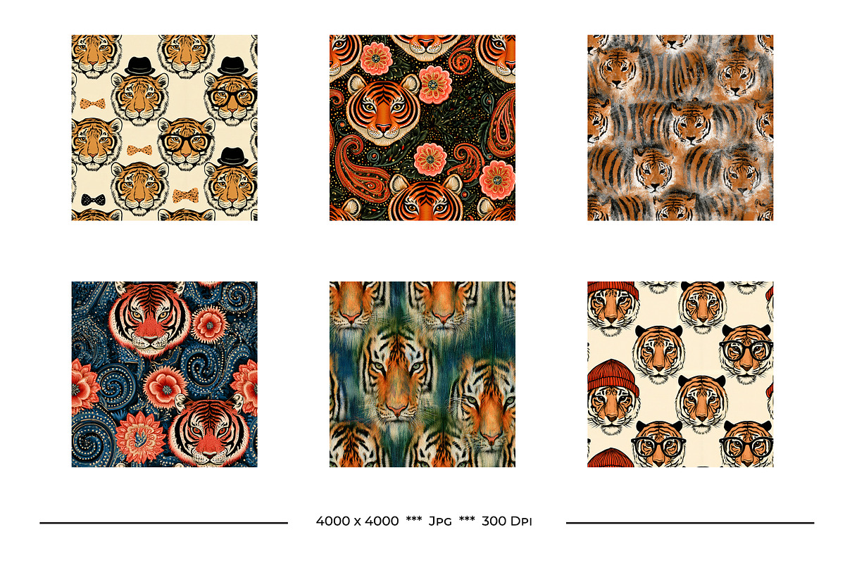 Tiger Retro Art Style Designs, a Pattern Graphic by karenfoleyphoto (Photo 6 of 9)