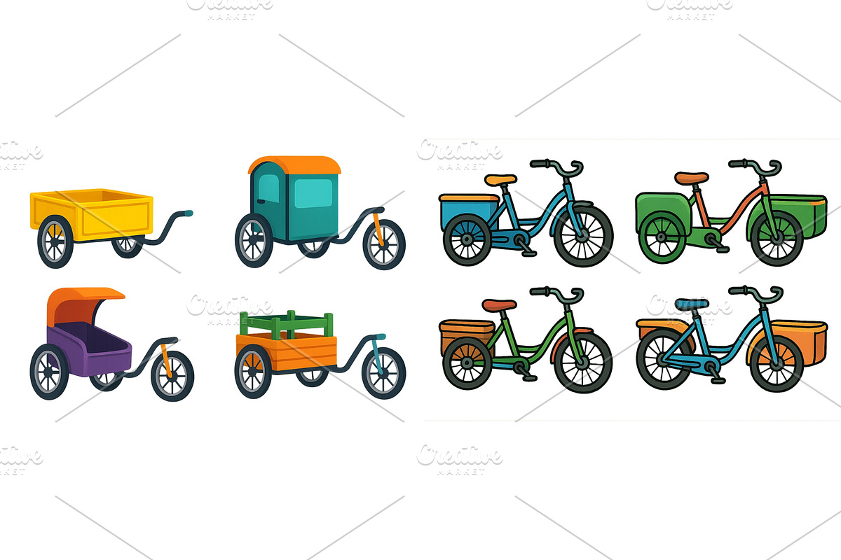 Colorful bike designs and cargo, a Transportation Illustration by ZinetroN