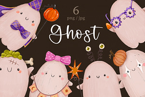Cute Halloween Ghost Clipart Set