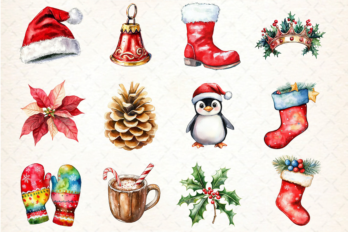 Watercolor Brush Doodle Christmas, an Illustration by DreamCafeArt (Photo 3 of 4)