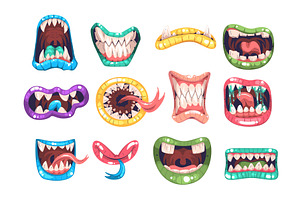 Monster Lips. Monsters Mouths Teeth