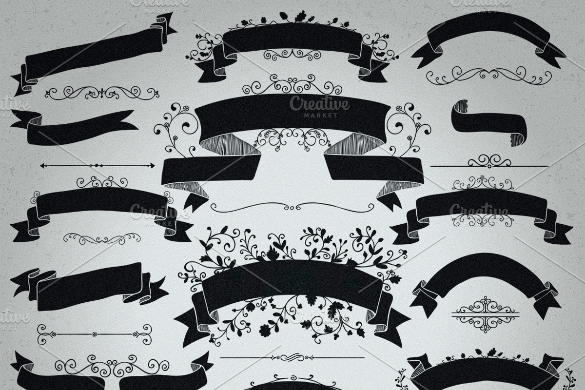 Rustic Black Ribbons Banners Shapes, a Decorative Illustration by Olya Creative (Photo 1 of 2)