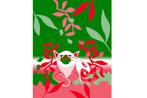 Christmas Cat in the Garden, an Animal Illustration by Sharon Schwalbe