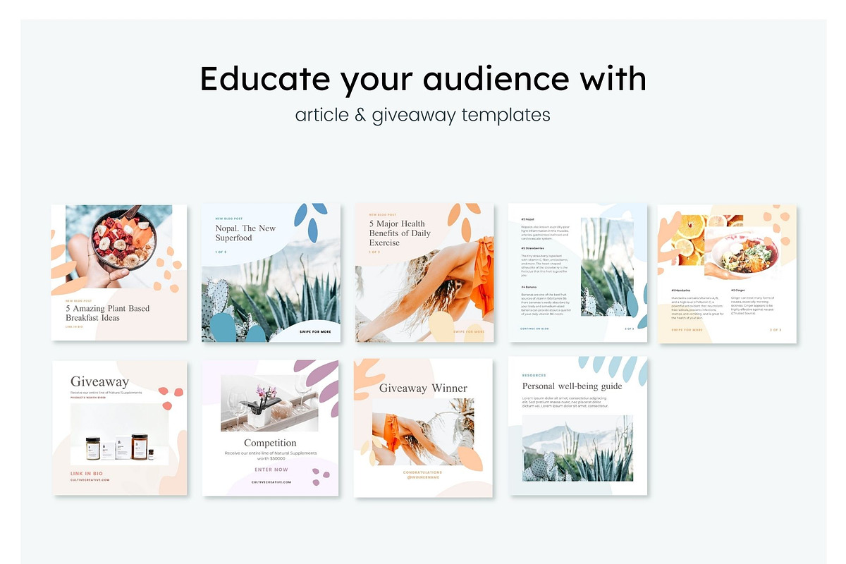 Wellness Instagram Feed Canva, a Social Media Template by Cultive Creative (Photo 9 of 13)