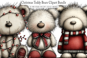 Christmas Teddy Bears Clipart, an Illustration by SinaCreation