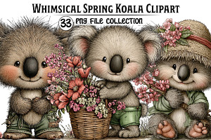 Whimsical Spring Koala Clipart, an Illustration by Dream Creation