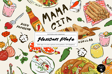 Mexican Plate Patterns and Graphic, a Food Illustration by Nansirins Studio