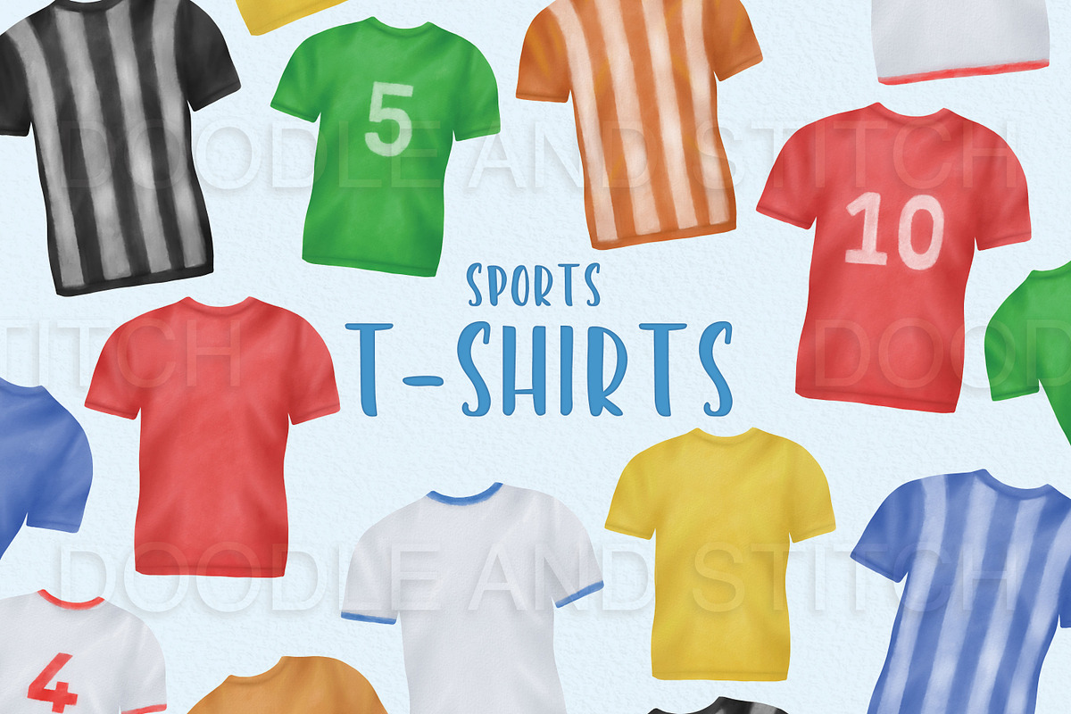 Sports T-Shirts Watercolor Clipart, a Sport Illustration by Doodle and Stitch (Photo 1 of 2)