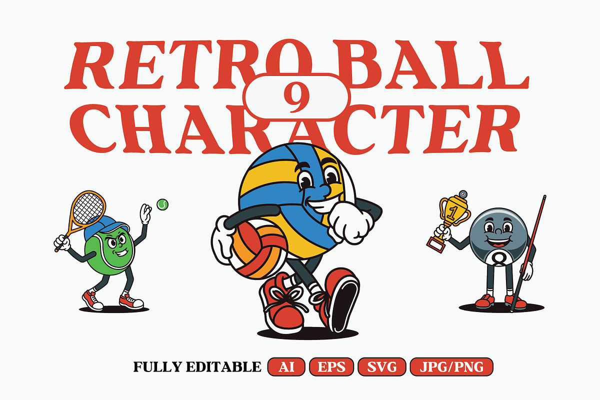 Retro Ball Character Illustration, a Sport Illustration by Decoconio Design (Photo 1 of 6)
