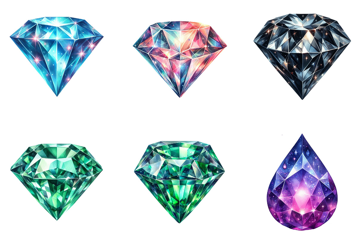 Watercolor Diamond Clipart Bundle, an Illustration by cherrydesign (Photo 4 of 4)