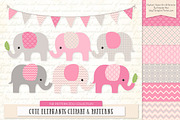 Elephants Clipart & Patterns in Pink, an Illustration by Amanda Ilkov (Thumbnail 1 of 4)