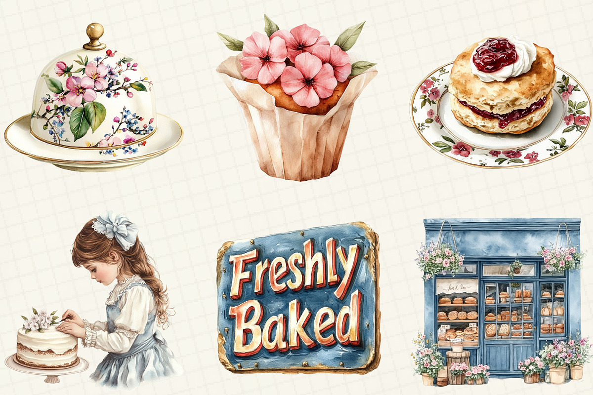 Vintage Spring Bakery Clipart, an Illustration by OK Design (Photo 4 of 4)