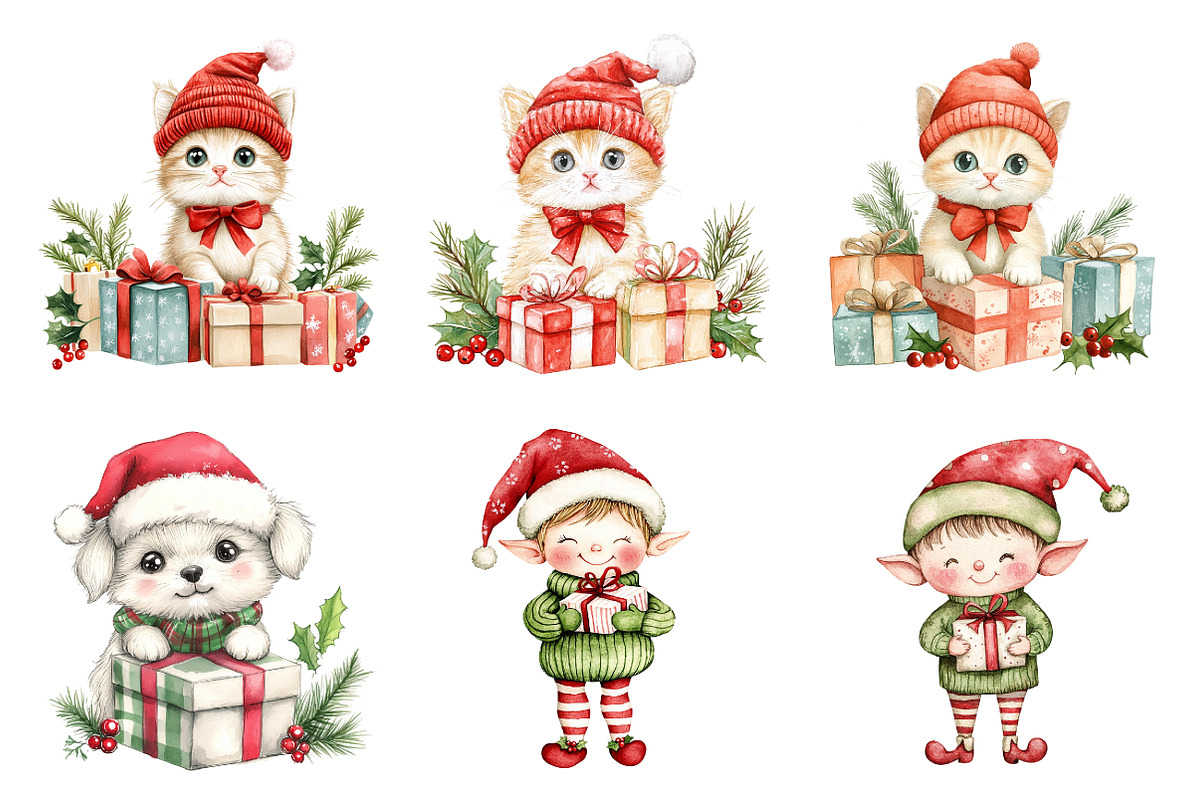 Watercolor Cute Christmas Clipart, a Transportation Illustration by SinaCreation (Photo 2 of 6)