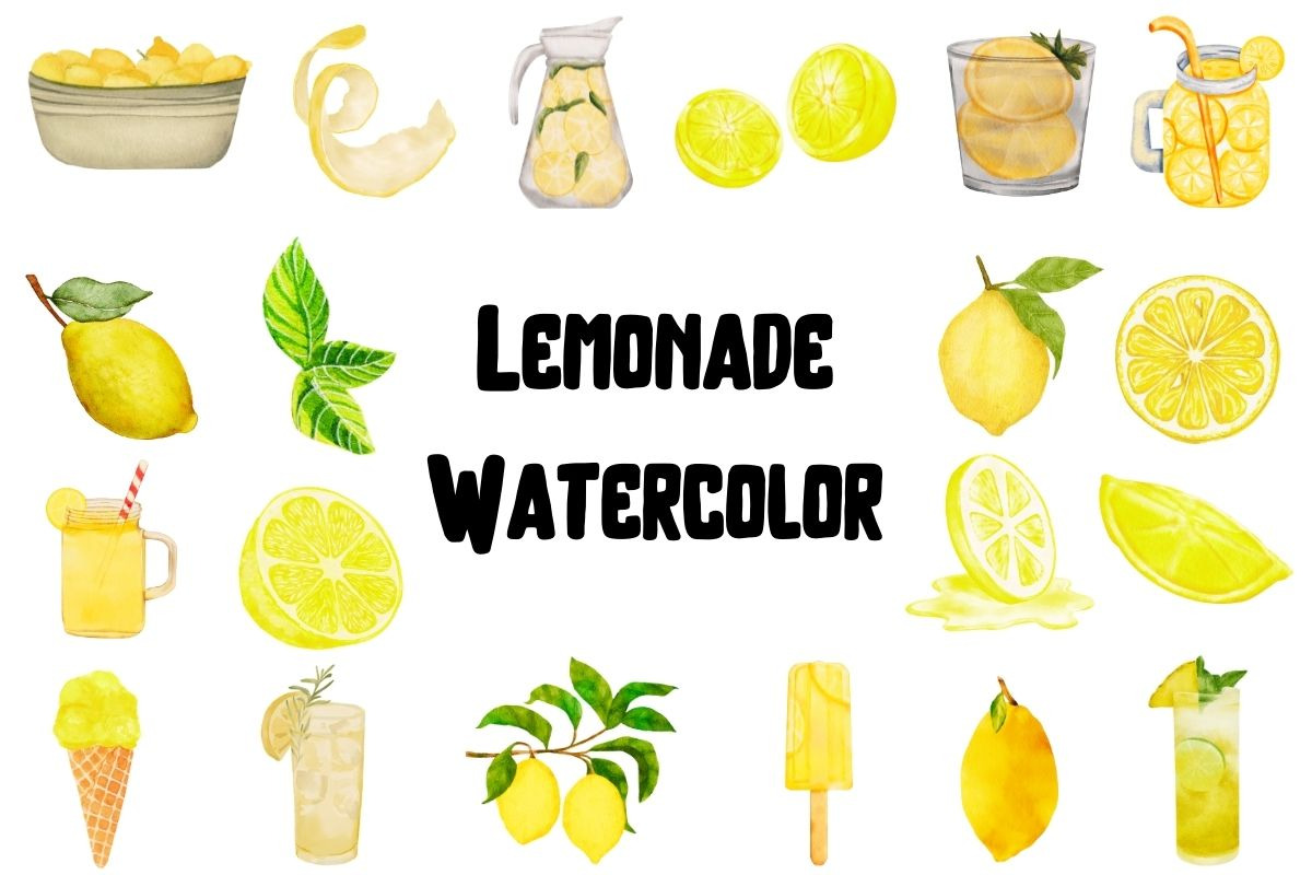 Watercolor Lemonade Clipart, a Food Illustration by Awieee1 (Photo 1 of 3)