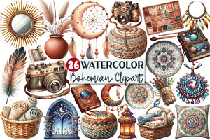 Bohemian Endeavors Watercolor Clipar, an Illustration by Rose Art