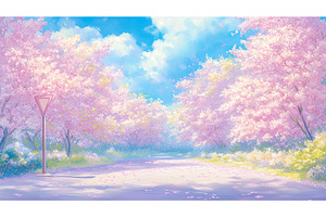 Serene cherry blossom pathway under, an Illustration by Lermont51