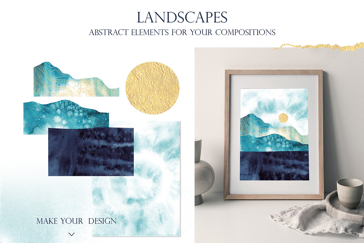 Ocean Watercolor & Gold Collection, a Decorative Illustration by InstaDesignPro (Photo 3 of 13)