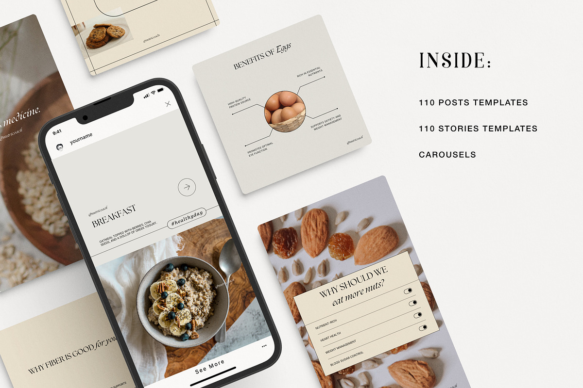 Nutrition Coach Instagram Templates, a Social Media Template by Chewie Co (Photo 2 of 10)