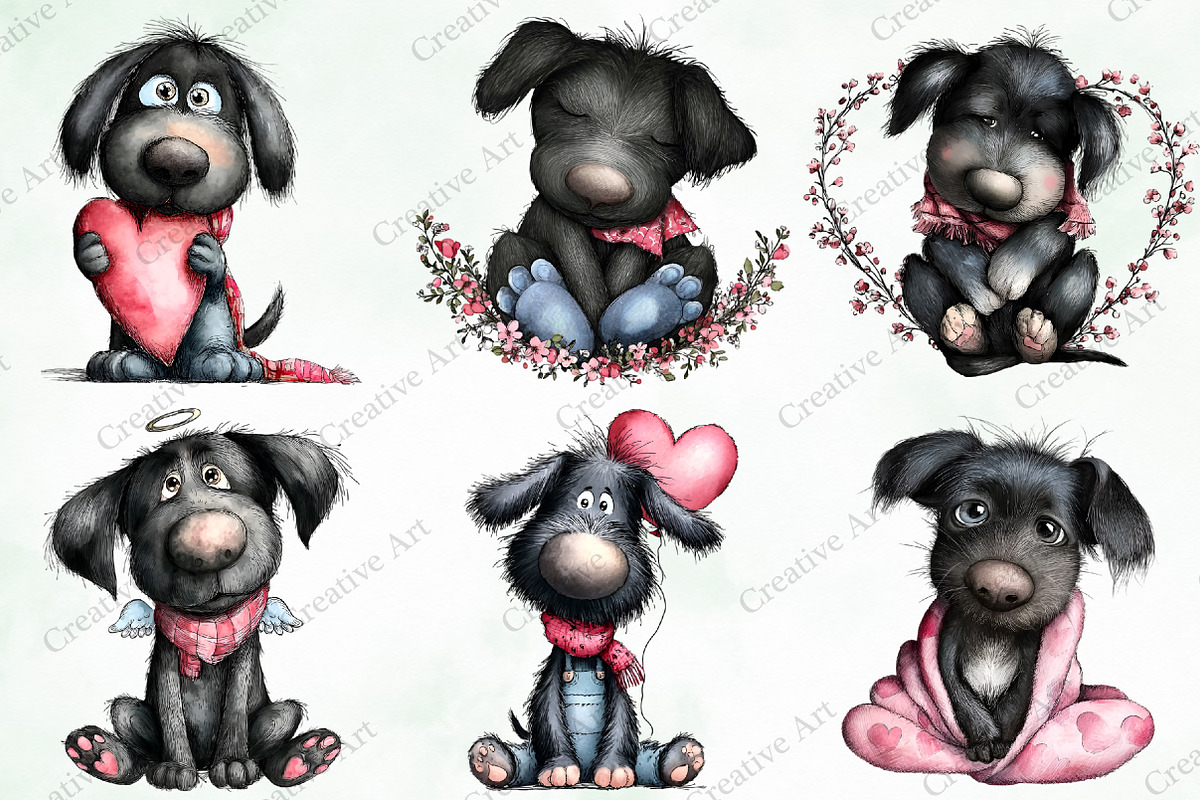 Whimsical Valentine Black Dog Clipar, an Illustration by Creative Art (Photo 3 of 10)