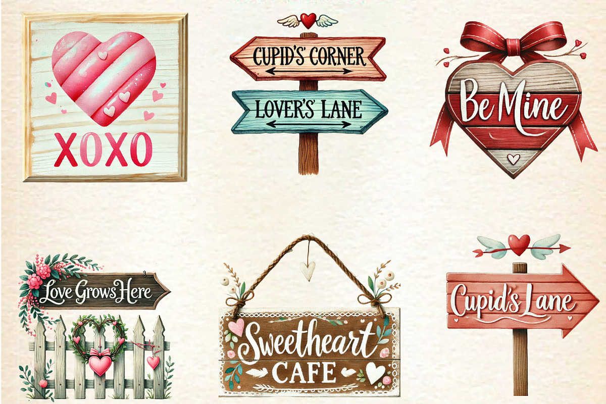 Valentines Day Wooden Sign Clipart, a Seasonal Illustration by DreamArtGraphic (Photo 2 of 5)