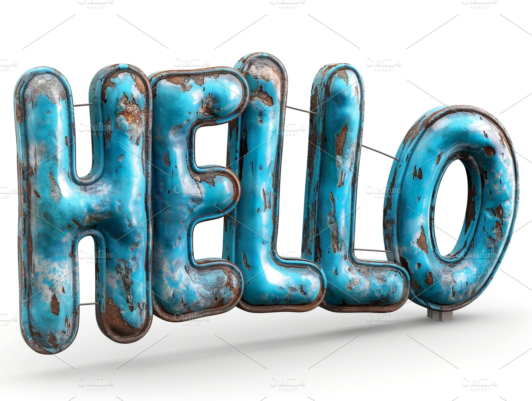 A vibrant, weathered 'HELLO' sign in teal blue, showcasing vintage charm and ru, a Background Photo by ImageMir